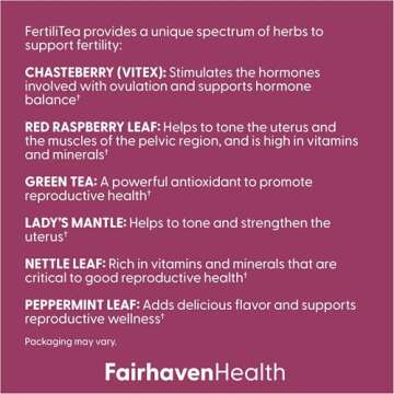 Fairhaven Health FertiliTea | Organic Fertility Tea for Women to Support Reproductive Health* | Prenatal Herbal Tea to Support Menstrual Cycle & Hormone Balance* | Contains Vitex | Mint | 60 Servings