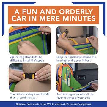 Car Organizer Back Seat for Kids & Tablet Holder for Car with Kick Mats & Lap Tray – Car Accessories Interior Must Have Road Trip Essentials (Age 3+) – Fold Away Tray with Car Seat Pocket Holders