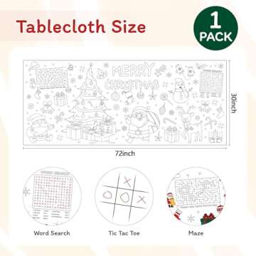 1 Pack Christmas Coloring Tablecloth for Kids,Disposable Christmas Tablecloths Coloring Table Cloth Kids Paper Tablecloth Rectangle Table Cover for Children Christmas Holiday Party Favors 30x72 Inch