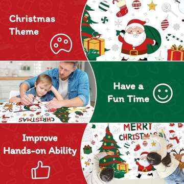 1 Pack Christmas Coloring Tablecloth for Kids,Disposable Christmas Tablecloths Coloring Table Cloth Kids Paper Tablecloth Rectangle Table Cover for Children Christmas Holiday Party Favors 30x72 Inch