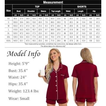 SWOMOG Womens Button Down Pajamas Set Short Sleeve Sleepwear Bride Soft Pj Lounge Sets XS-3XL Wine Red Medium