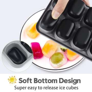 Ice Cube Tray 4 Pack, Easy-Release & Flexible 56 pcs Silicone Ice Cube Trays with Spill-Resistant Removable Lid, Stackable Ice Trays with Covers for Freezer, Cocktail