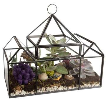 D'Eco Glass Castle Plant Terrarium (10x4.5x9) - Indoor Tabletop & Hanging Black Geometric Planter - Succulents, Air Plants, Moss, Fern - Home Garden Office Decor - Gift for Plant Lovers