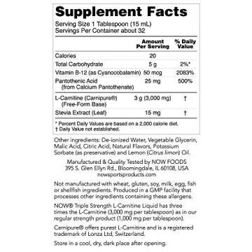 NOW Sports Nutrition, L-Carnitine Liquid, Triple Strength 3000 mg, Citrus, 16-Ounce