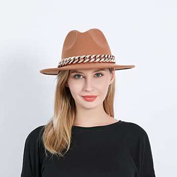 HUDANHUWEI Fedora Hats for Women Wide Brim Fashionable Women's Fedoras Dress Hat