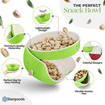 Pistachio Bowl, Snack Serving Dish, Double Peanut Bowl with Nut Seeds Shell Candy Storage, Green