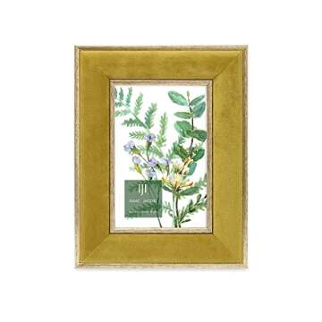 Isaac Jacobs 4x6 Mustard Velvet Picture Frame with Metallic Gold Double Border, Photo Frame, Horizontal & Vertical, Made for Tabletop & Wall Display, for Home and Office (4x6, Mustard with Gold)