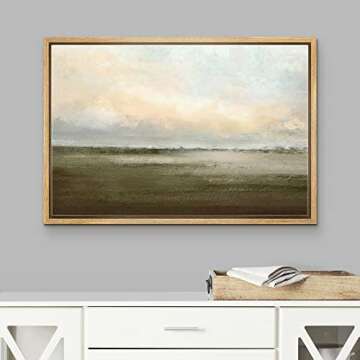 wall26 Framed Canvas Print Wall Art Watercolor Dusk Sky Over Green Field Nature Wilderness Illustrations Modern Rustic Relax/Calm Cool for Living Room, Bedroom, Office - 16x24 Natural