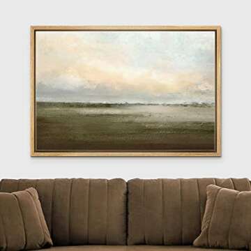 wall26 Framed Canvas Print Wall Art Watercolor Dusk Sky Over Green Field Nature Wilderness Illustrations Modern Rustic Relax/Calm Cool for Living Room, Bedroom, Office - 16x24 Natural