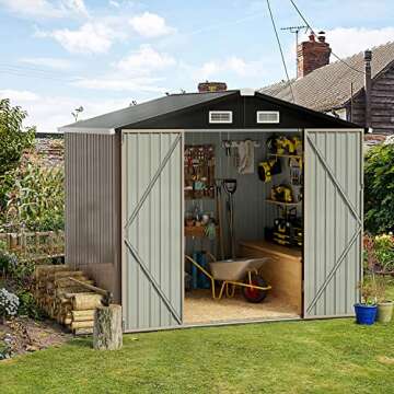 oneinmil Storage Shed 5.6'x8.5' Outdoor Garden Storage Shed, Galvanized Steel Metal Garden Shed with Air Vent and Hinged Door Utility Tool Storage House for Garden, Backyard, Patio, Lawn