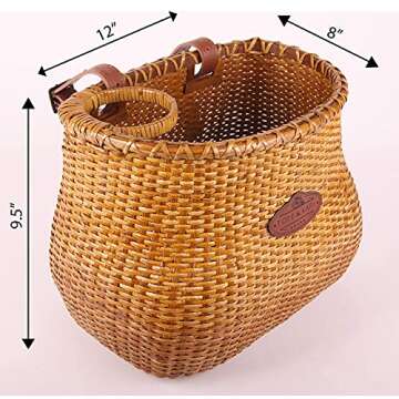 Tote & Kari Bike Basket for Women Beach Cruiser or Scooter The Original Wicker Bicycle Baskets with Built in Cup Holder for Front Handlebar-Classic Vintage Style Handmade Natural Rattan Wicker