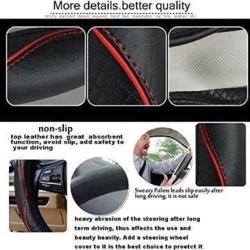 Car Steering Wheel Cover, Anti-Slip, Safety, Soft, Breathable, Heavy Duty, Thick, Full Surround, Sports Style (Black with Red line)