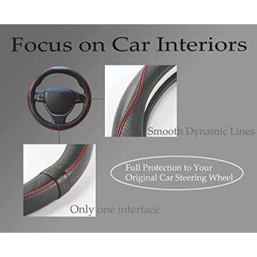 Car Steering Wheel Cover, Anti-Slip, Safety, Soft, Breathable, Heavy Duty, Thick, Full Surround, Sports Style (Black with Red line)