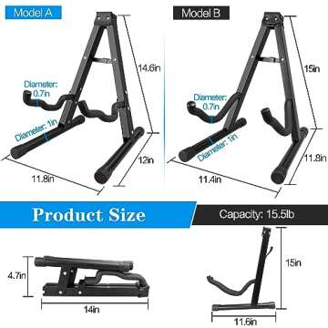 DkOvn 1/2/4 Pack Guitar Stand, A-Frame Folding Guitar Stand with Non-Slip Rubber and Foam Arms, Metal Guitar Stand for Acoustic Guitar, Electric Guitar, Bass, Ukulele, Banjo(1 Pack, Model A)