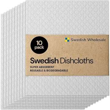 Swedish Wholesale Swedish DishCloths for Kitchen- 10 Pack Reusable Paper Towels Washable - Eco Friendly Cellulose Sponge Microfiber Dish Cloths - Kitchen Essentials - White