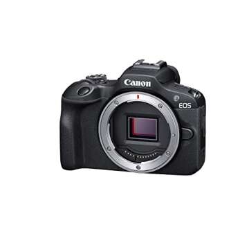 Canon EOS R100 Mirrorless Camera, RF Mount, 24.1 MP, DIGIC 8 Image Processor, Continuous Shooting, Eye Detection AF, Full HD Video, 4K, Small, Lightweight, Wi-Fi, Bluetooth, Content Creation