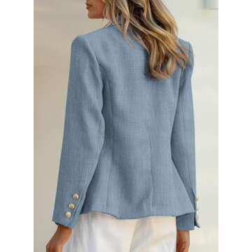 Happy Sailed Blazers for Women Business Casual Classic Double Breasted Open Front Tweed Blazer Jackets Slim Fit Lapel Collar Business Professional Attire Work Suits 2025 Dark Blue XX-Large