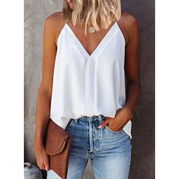 miduo Womens Tanks Spring Summer Soft Fashion V Neck Strappy Tank Tops Casual Sleeveless Shirts Blouses Tank White L