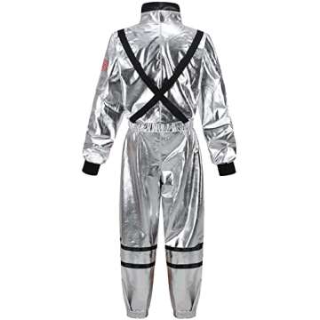 GRAJTCIN Women's Astronaut Costume Silver Spaceman Suit Space Pilot Jumpsuit Halloween Costumes Alien Outfit for Adult (L, Silver)