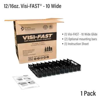 Visi-FAST Spring Push Drink Dispenser and Organizer for 12/16 oz Beverages, Bottles and Cans - Commercial and Home Fridge Storage (Pack of 1) For Soda, Juices, Beer and More, Bulk Drink Dispenser