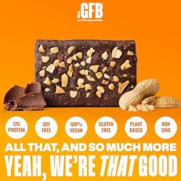 The GFB Chocolate Peanut Butter Protein Bars - Gluten Free, Plant Based, Non GMO, Sustainably Made – Ridiculously Tasty, Healthy, Vegan, Nutrition Snack Protein Bars, 2.05 oz (12 Count)