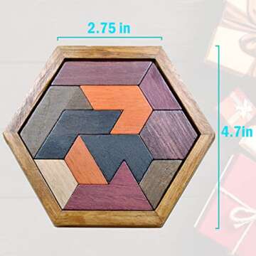 KINGOU Hexagon Tangram Puzzle Wooden Brain Puzzles for Kids