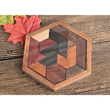 KINGOU Hexagon Tangram Puzzle Wooden Brain Puzzles for Kids