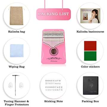 Kalimba Thumb Piano 17 Keys, Finger Piano Musical Instruments, Mbira Music Kids Gifts Adult Beginners Hand Pianos (Pink)