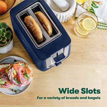 BELLA 2 Slice Toaster with Auto Shut Off - Extra Wide Slots & Removable Crumb Tray and Cancel, Defrost & Reheat Function - Toast Bread, Bagel & Waffle, Blue