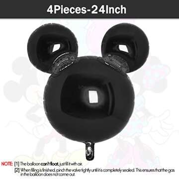 Erweicet Black Mouse Head Balloons 4pcs - 24inch Foil Balloons for Birthday, Gender Reveal, Baby Shower - Unisex Children