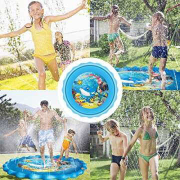 Mademax Upgraded 79" Splash Pad, Sprinkler & Splash Play Mat, Inflatable Summer Outdoor Sprinkler Pad Water Toys Fun for Children, Infants, Toddlers, Boys, Girls and Kids