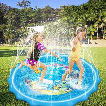 Mademax Upgraded 79" Splash Pad, Sprinkler & Splash Play Mat, Inflatable Summer Outdoor Sprinkler Pad Water Toys Fun for Children, Infants, Toddlers, Boys, Girls and Kids