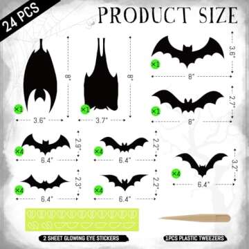 24 Pcs Halloween Garage Door Decorations Magnets Bats with Glow in The Dark Eyes Luminous Magnetic Black Bats Stickers Halloween Decorations for Garage Door Car Refrigerator