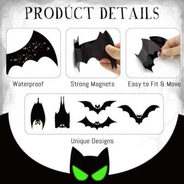 24 Pcs Halloween Garage Door Decorations Magnets Bats with Glow in The Dark Eyes Luminous Magnetic Black Bats Stickers Halloween Decorations for Garage Door Car Refrigerator