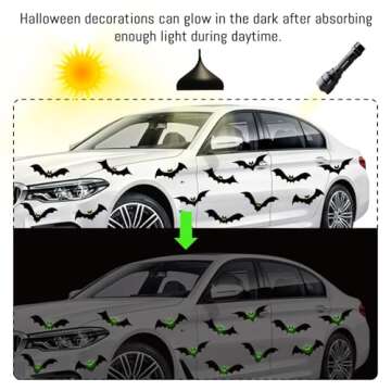 24 Pcs Halloween Garage Door Decorations Magnets Bats with Glow in The Dark Eyes Luminous Magnetic Black Bats Stickers Halloween Decorations for Garage Door Car Refrigerator