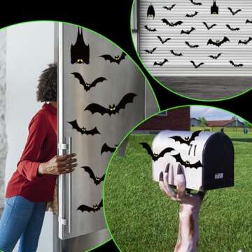 24 Pcs Halloween Garage Door Decorations Magnets Bats with Glow in The Dark Eyes Luminous Magnetic Black Bats Stickers Halloween Decorations for Garage Door Car Refrigerator