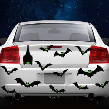 24 Pcs Halloween Garage Door Decorations Magnets Bats with Glow in The Dark Eyes Luminous Magnetic Black Bats Stickers Halloween Decorations for Garage Door Car Refrigerator