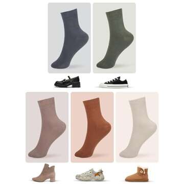 FGZ Womens Thin Cotton Socks, Casual Soft Cotton Socks Women Above Ankle Crew Socks 5 Pairs (9-11, Multicolored)