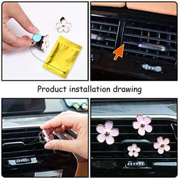 Whaline 8 Pieces Flowers Car Air Vent Clips with Fragrance Pads Pink White Daisy Air Conditioning Outlet Clip Car Air Freshener Charm Flowers Cute Car Accessories Car Interior Decor, Assorted Sizes