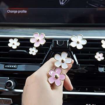 Whaline 8 Pieces Flowers Car Air Vent Clips with Fragrance Pads Pink White Daisy Air Conditioning Outlet Clip Car Air Freshener Charm Flowers Cute Car Accessories Car Interior Decor, Assorted Sizes