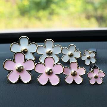 Whaline 8 Pieces Flowers Car Air Vent Clips with Fragrance Pads Pink White Daisy Air Conditioning Outlet Clip Car Air Freshener Charm Flowers Cute Car Accessories Car Interior Decor, Assorted Sizes