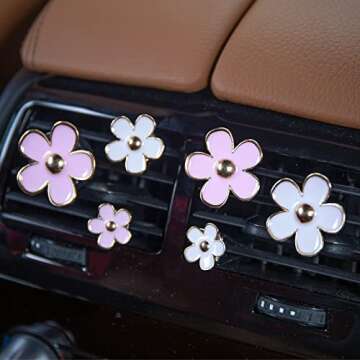 Whaline 8 Pieces Flowers Car Air Vent Clips with Fragrance Pads Pink White Daisy Air Conditioning Outlet Clip Car Air Freshener Charm Flowers Cute Car Accessories Car Interior Decor, Assorted Sizes