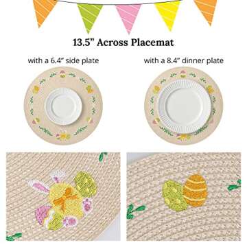 Feuille Round Easter Placemats Set of 4 PP Bunny Placemats for Dining Table Spring Placemats Easter Egg Placemats Perfect for Spring Decorations