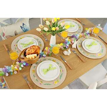 Feuille Round Easter Placemats Set of 4 PP Bunny Placemats for Dining Table Spring Placemats Easter Egg Placemats Perfect for Spring Decorations