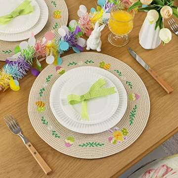 Feuille Round Easter Placemats Set of 4 PP Bunny Placemats for Dining Table Spring Placemats Easter Egg Placemats Perfect for Spring Decorations