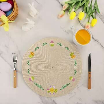 Feuille Round Easter Placemats Set of 4 PP Bunny Placemats for Dining Table Spring Placemats Easter Egg Placemats Perfect for Spring Decorations