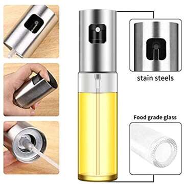 PUZMUG Oil Sprayer for Cooking,110ml Glass Oil Spray Bottle, Olive Oil Sprayer,Oil Dispenser for Kitchen Gadgets, Oil Sprayer for Air Fryer, Kitchen, Cooking, Barbecue, Salad, Baking