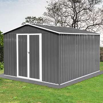 EMKK Large Metal Storage Shed,Outdoor Storage Shed 10x8FT, Heavy Duty Metal Tool Sheds Storage House with Door & Air Vent for Garden, Patio, Lawn to Store Bikes, Trash Bins, Tools, Lawnmowers