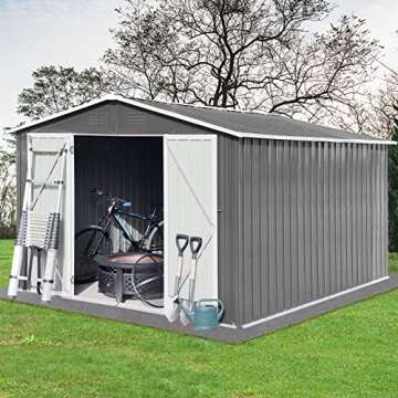 EMKK Large Metal Storage Shed,Outdoor Storage Shed 10x8FT, Heavy Duty Metal Tool Sheds Storage House with Door & Air Vent for Garden, Patio, Lawn to Store Bikes, Trash Bins, Tools, Lawnmowers