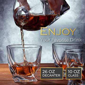 Whiskey Decanter Set for Men with 4 Drinking Glasses and 9 Whisky Stones for Cognac, Bourbon, Rum, Scotch, Liquor Crystal Clear Decanter Sets - House Warming New Home Whiskey Gifts for Men Dad Him